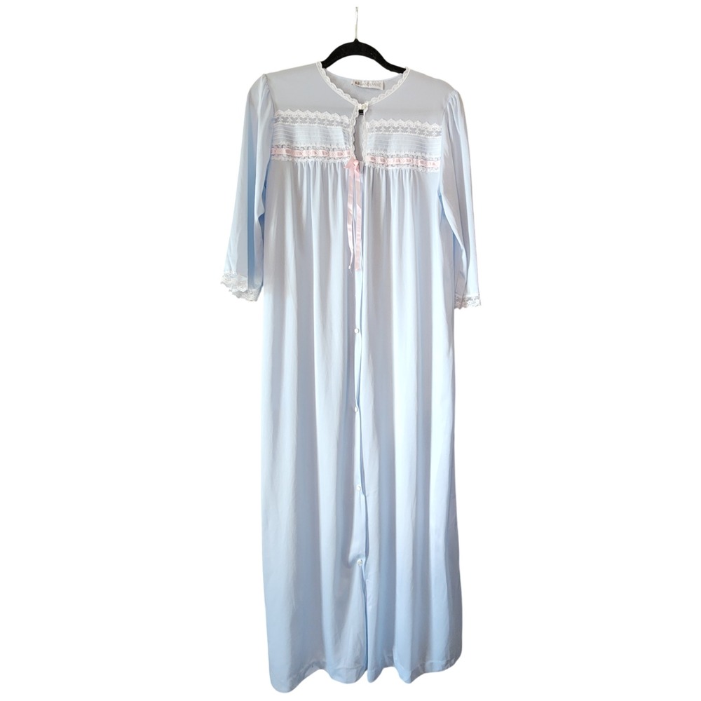 Vintage Vandermere Nightgown Size Small Baby Blue Cottagecore Lace Satin Nylon